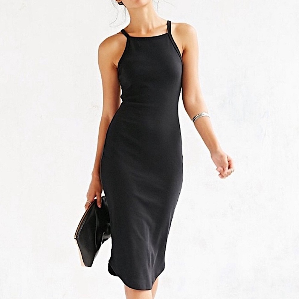 UO Silence + Noise Black Midi Dress